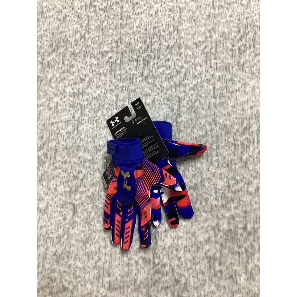 Under‎ Armour UA F9 Nitro Mens Football Gloves Blue Red Camo Limited Edition MED